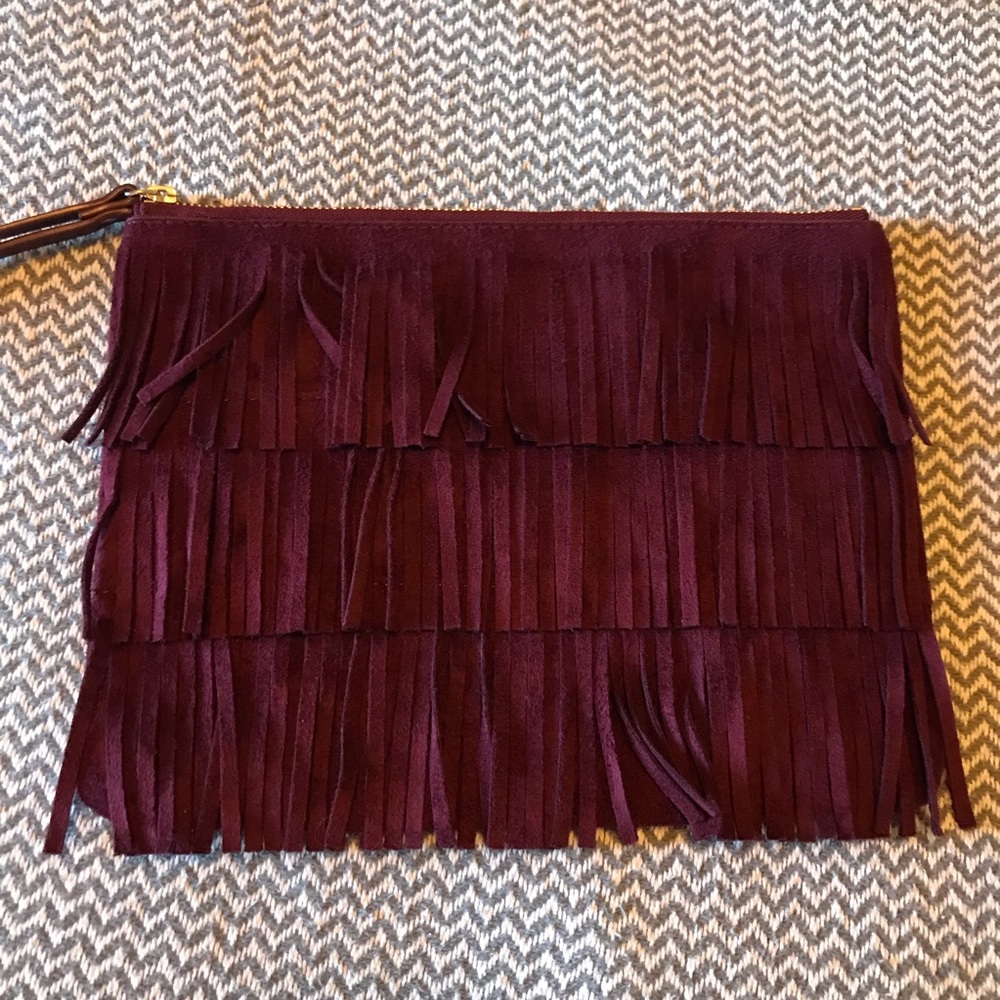 Sueded fringed wristlet